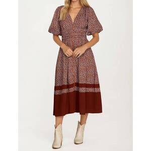 NEW KNIT & LOUNGE floral print zip front midi dress in burgundy